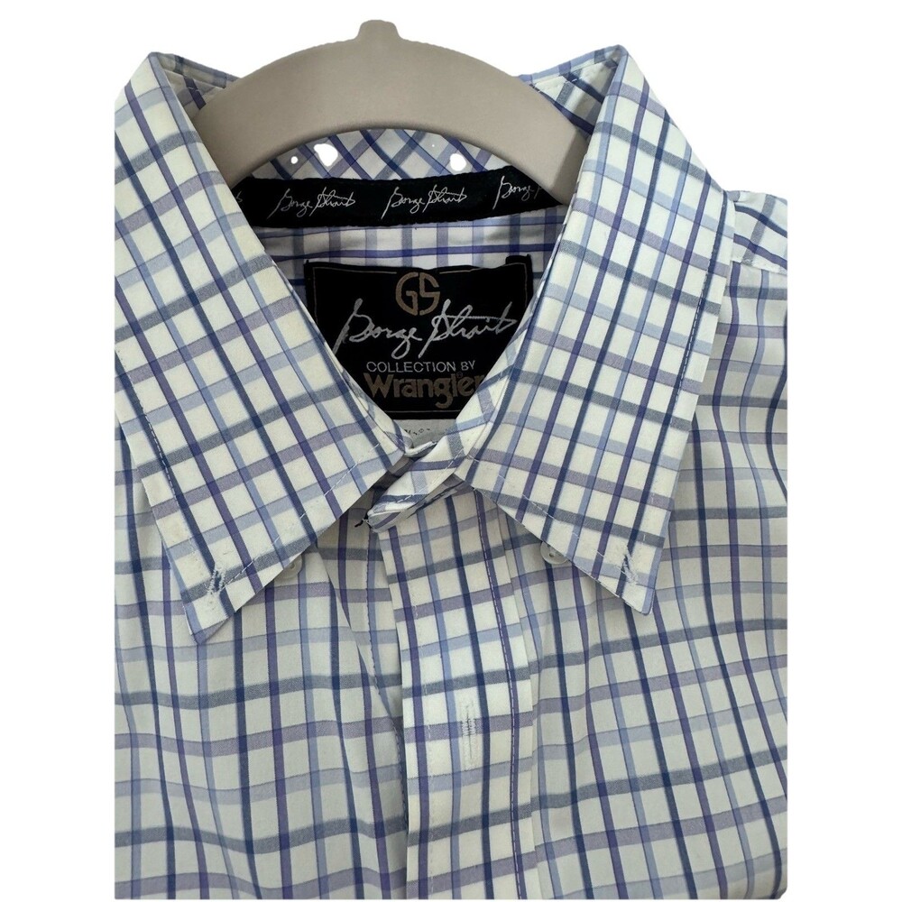 George Strait Collection by Wrangler Mens Blue White Plaid Button Down Shirt XL‎